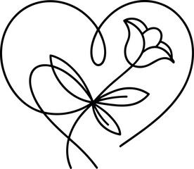 Naklejka premium Black and white tulip flower with leaves and stem