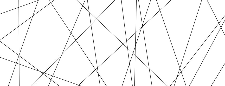 Straight chaotic random lines background. Intersecting black lines on a white background
