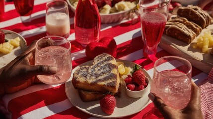 Galentine&rsquo;s Day brunch celebration with women friends sharing food, for seasonal campaigns social content and joyful female connection