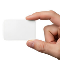 Obraz premium Hand holding a blank white rectangular card on black background