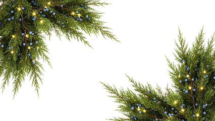 Obraz premium Christmas pine branches with berries and lights