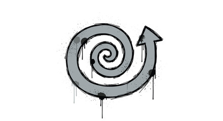 Obraz premium A stylized spiral arrow with a graffiti effect, featuring paint drips and splatters, indicating upward and forward motion.