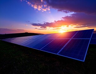 solar panels on the sunset