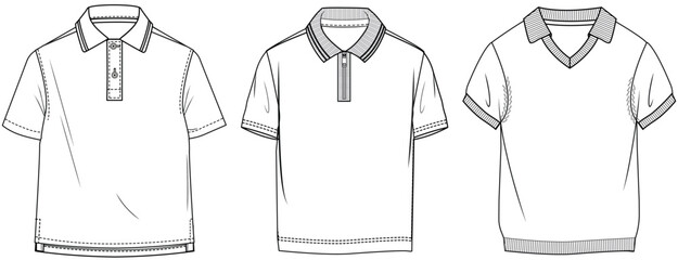 flat sketch set of boys polo t shirts fashion flat sketch vector illustration technical cad drawing template © SQB Creation 