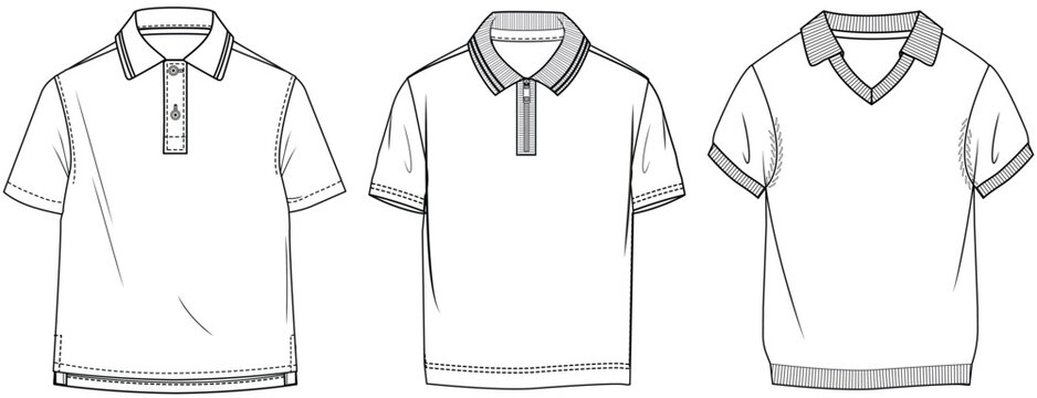 flat sketch set of boys polo t shirts fashion flat sketch vector illustration technical cad drawing template