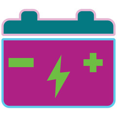 Obraz premium Battery icon with pink body and green symbols on white background
