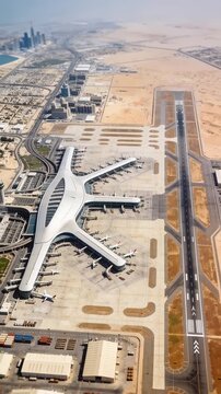 Drone view of new Al Maktoum International Airport in Dubai, DWC Dubai south airport