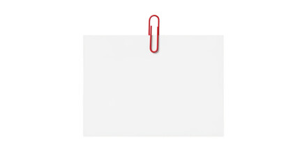 Blank white paper sheet with red paperclip office supply isolated on transparent background