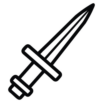 Simple black line art dagger with crossguard and pointed tip