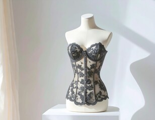 elegant lace corset on mannequin in soft natural light