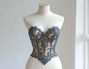  elegant lace corset on mannequin in soft natural light