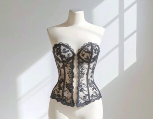 elegant lace corset on mannequin in soft natural light