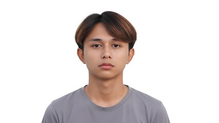 A serious young Asian man with a neutral and calm expression looking directly at the camera.
