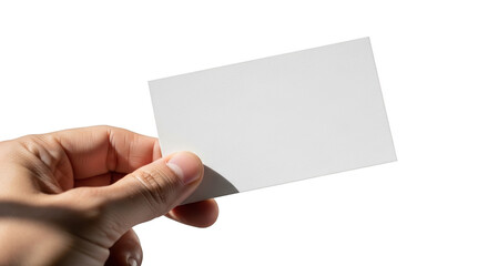 Obraz premium Hand holding a blank white business card in natural light isolated on transparent background