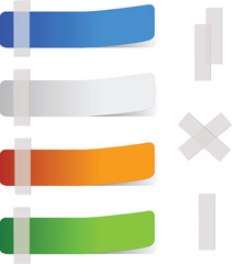 Colorful blank stickers with tape strips on white background