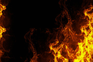 Burning Fire Flame Frame on Black Background