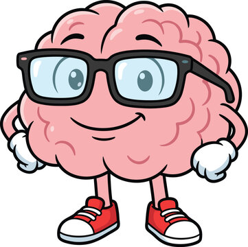 Cute, smart, brain, character, with, glasses, and, sneakers, isolated, on, white, background, vector, mascot, for, education, health, science, and, intelligence