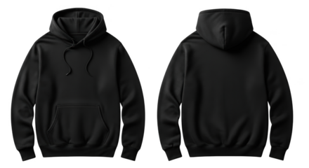 Hoodie sweatshirt mockup front and back view for custom print apparel design isolated on transparent background