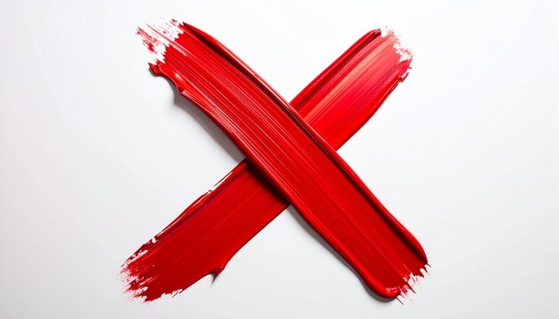 Rotes Kreuz aus Pinselstrichen als abstraktes Ablehnungs- und Fehlersymbol auf wei&szlig;em Hintergrund