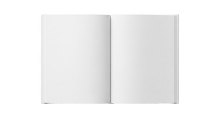 Open blank book with white pages for writing and sketching notebook isolated on transparent background