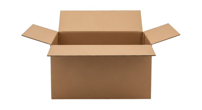Open cardboard box isolated front view plain packaging empty parcel container isolated on transparent background