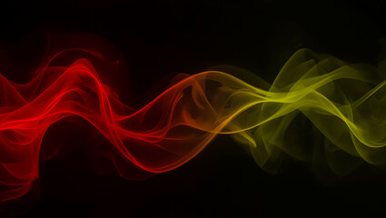Obraz premium Abstract Colorful Smoke Wave Gradient Background Red Orange Yellow Green Flow Ethereal Swirls Energy Motion Fiery Passion Black Backdrop Vibrant Modern Digital Design Element Heat Flame