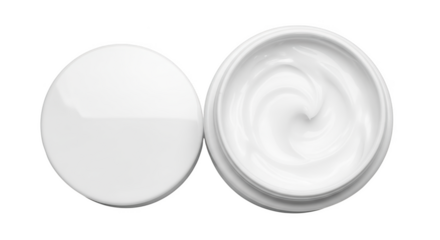 White cream container with cap top view cosmetic moisturizer isolated on transparent background