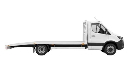 White flatbed tow truck car carrier vehicle for transportation and recovery isolated on transparent background