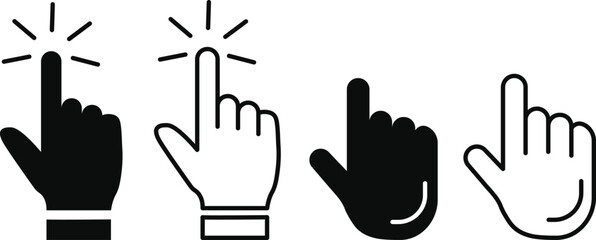 Hand Gesture and Click Pointer Icon for Touch Control, Selection and User Interaction Vector