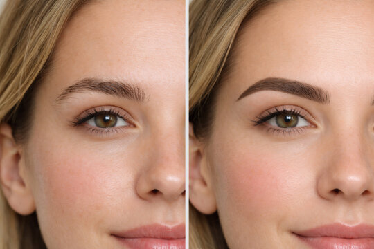 Before and after eyebrow transformation on a woman.