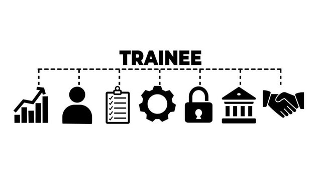 Trainee web banners icons vector illustration for internship training and learning program apprenticeship with icons.