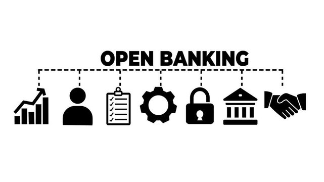 Open banking web banner icons Vector illustration concept financial technology of with icons keywords of the fintech, coding, open API, finance, banking