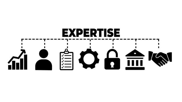 Expertise web banner icons Vector illustration concept of representing high level knowledge and experience with icons keywords of expert, consulting, team, knowledge, advice, trust Video