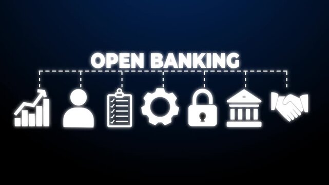 Open banking web banner icons Vector illustration concept financial technology of with icons keywords of the fintech, coding, open API, finance, banking, third party developer,