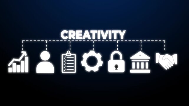 Creativity web banner icons Vector illustration concept with icons keywords of vision, idea, inspiration, planning, design, knowledge, implementation