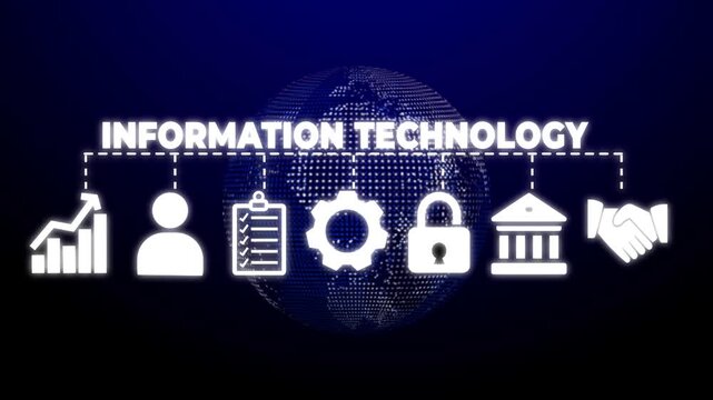 Information technology web banner icons Vector illustration concept with icons keywords of computer, data, programming, database, internet, network, and technology