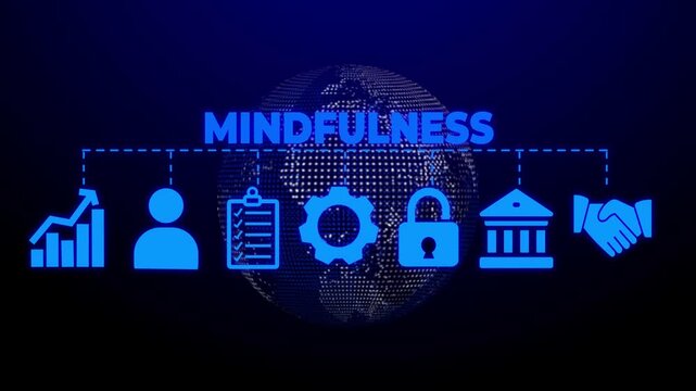 Mindfulness web banner icons Vector illustration concept with icons keywords of spirituality, awareness, balance, and relaxation with an icon of meditation, breathe, stress reduction,
