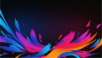 Vibrant abstract swirling shapes dancing across dark background in dynamic motion