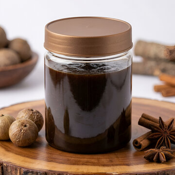 Ayurvedic Chyawanprash Jar with Natural Spices Background