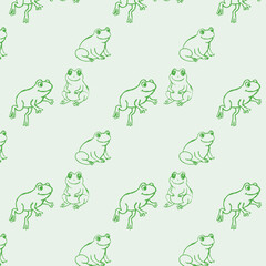Pattern con disegni a mano libera di rane verdi 