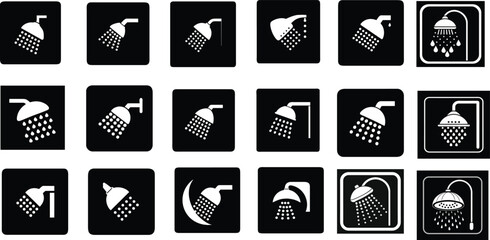 Collection of various showerhead icons in black and white