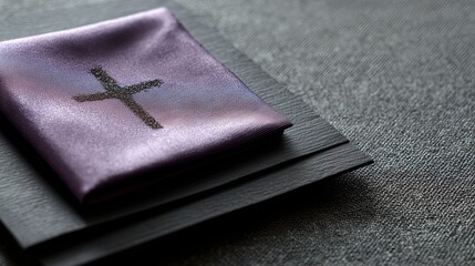 Elegant ash card with purple fabric and cross for Ash Wednesday  