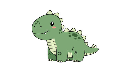 Obraz premium Cute cartoon green dinosaur with small plates on its back standing peacefully on a plain white background for kids design.