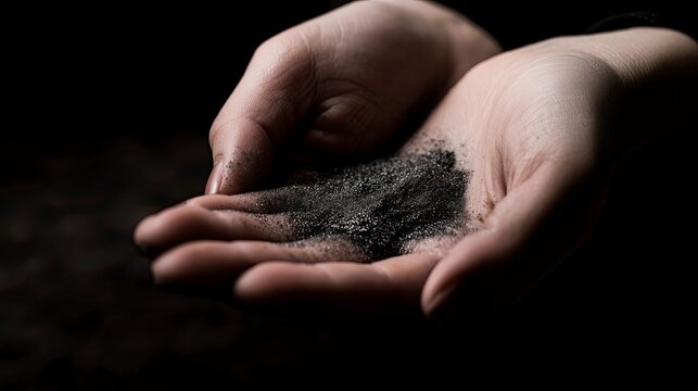 Hands holding ashes in dark setting representing Ash Wednesday  