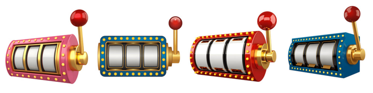 Set For Colorful slot machines lineup isolated on transparent background