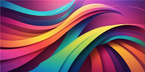 Obraz premium Abstract colorful background featuring a bright rainbow wave pattern with artistic light curves and motion lines for a modern vector banner template design
