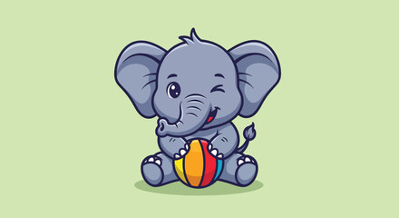 Obraz premium Cute Baby Elephant Playing with Colorful Ball.