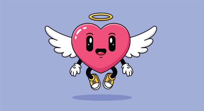 Cute Heart Angel with Wings and Halo Floating.