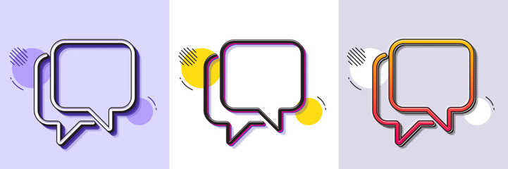 Naklejka premium Talk bubble line icon. Halftone dotted pattern. Gradient icon with grain shadow. Speech bubble sign. Chat message symbol. Line talk bubble icon. Various designs. Vector