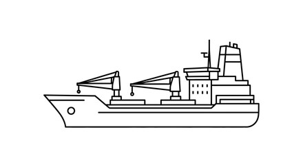 Obraz premium Line art illustration of a large cargo ship transporting goods across the ocean, symbolizing global trade and maritime logistics